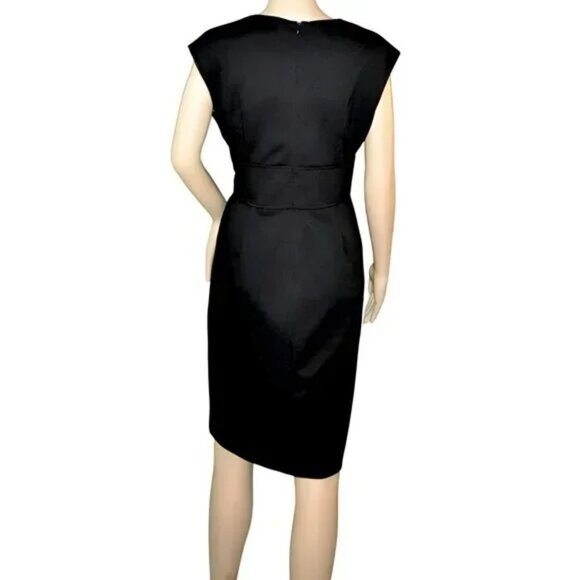 Calvin Klein Black Structured Gold Chain Minimalist Sheath Fit Flare Dress 8 M - Picture 4 of 4